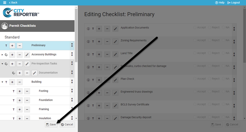 Create categories for permit checklists