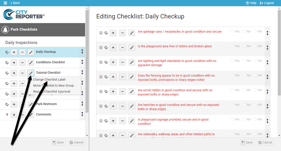 Edit checklist name